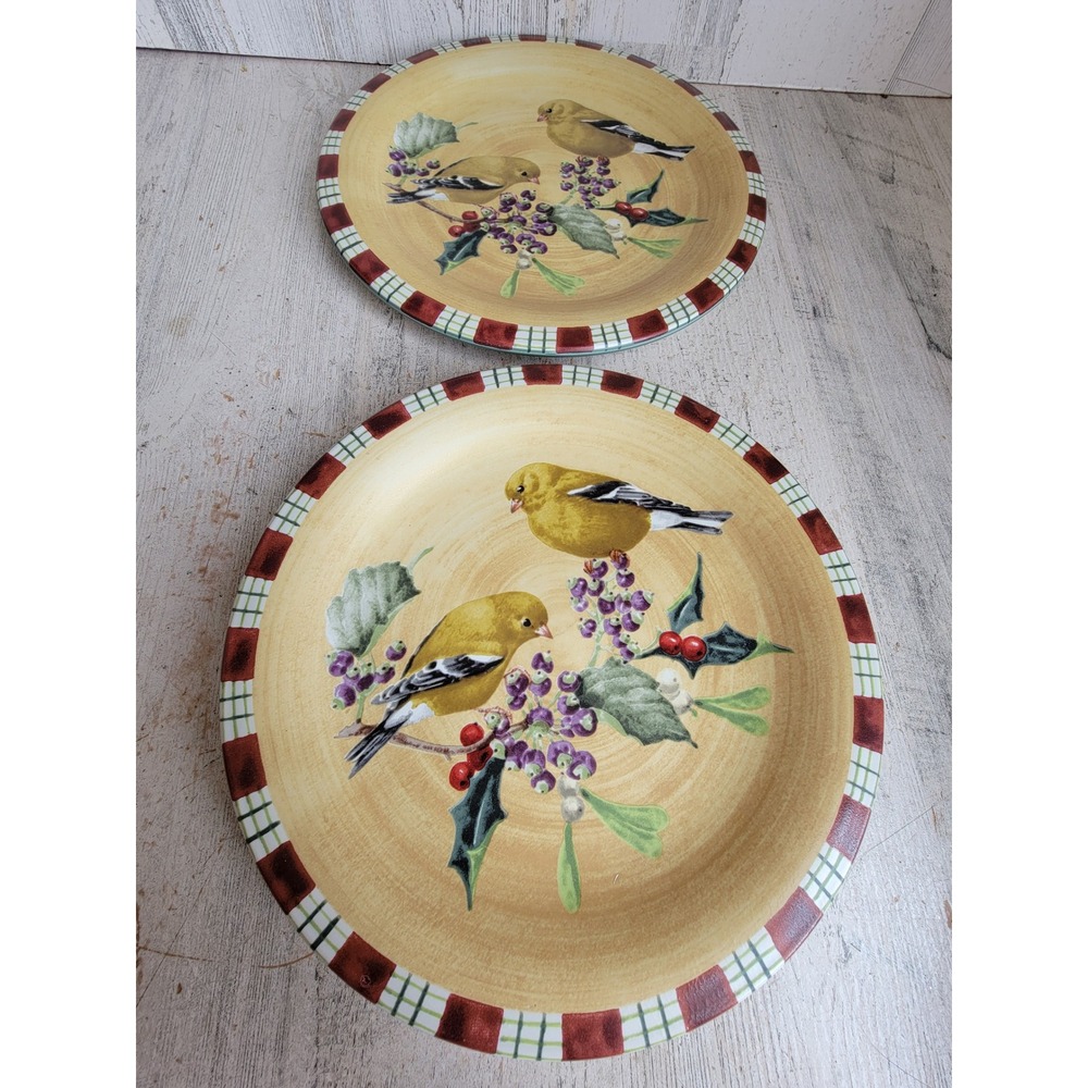 Lenox goldfinch plate set winter greetings Xmas bird fruit branch kitchen